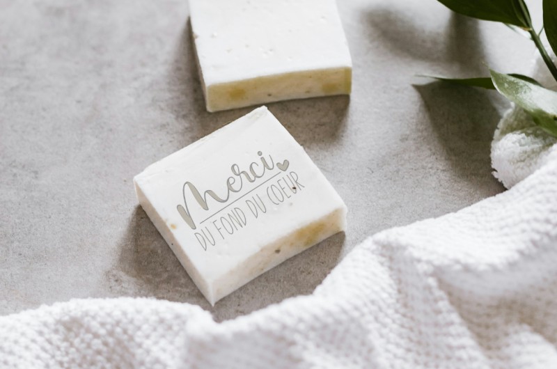 Tampon pour savon et céramique - Merci coeur