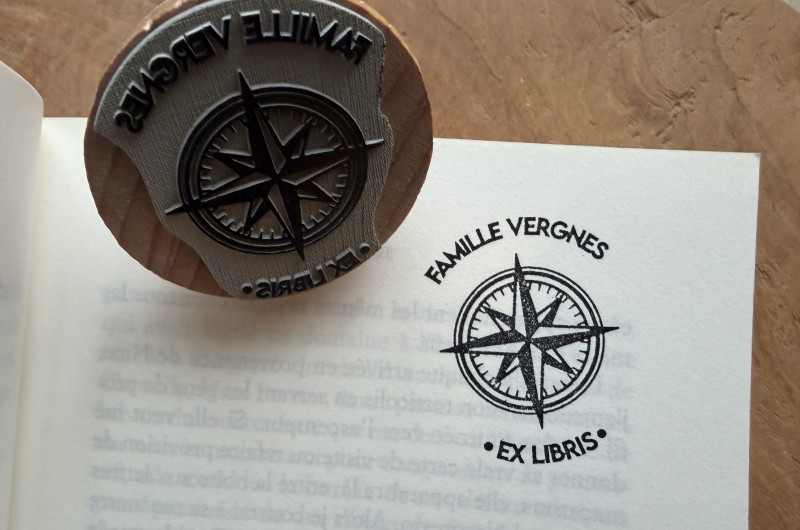 Tampon Ex Libris Boussole Rose des Vents