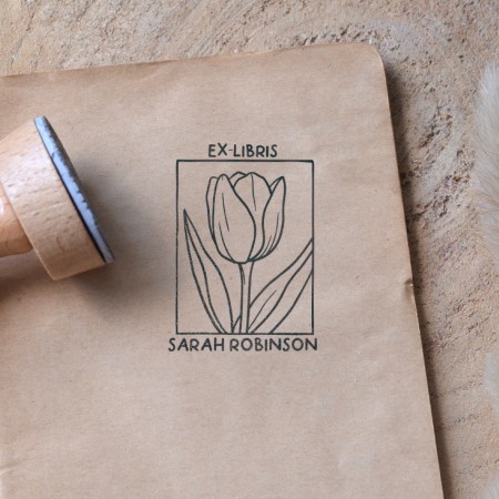 Tampon Ex Libris Tulipe personnalisé