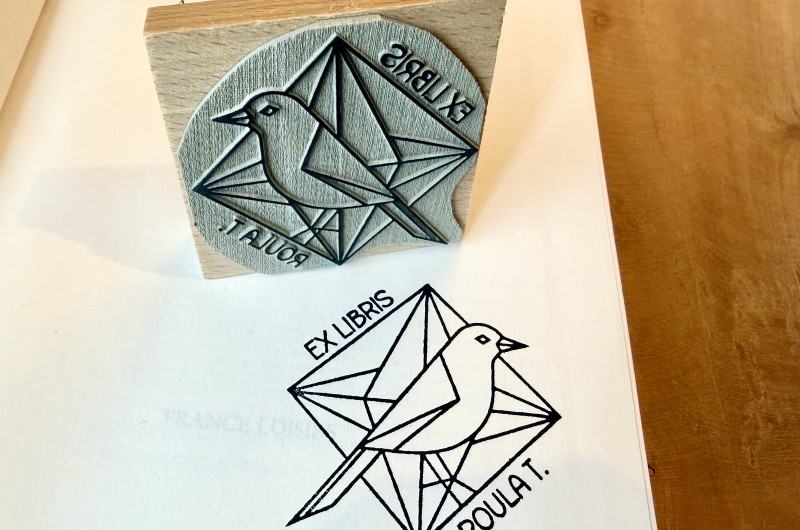 Tampon Ex Libris Oiseau Low Poly