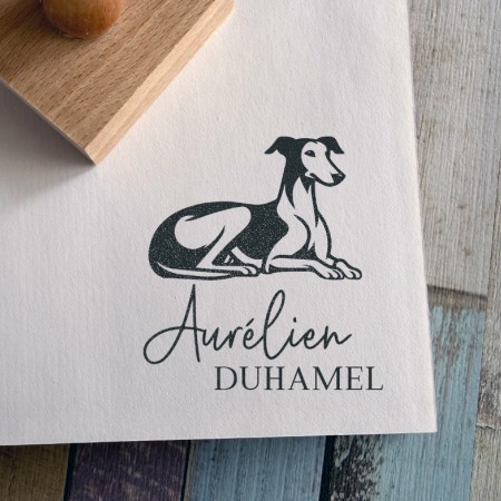 Tampon Chien personnalisé - Lévrier assis
