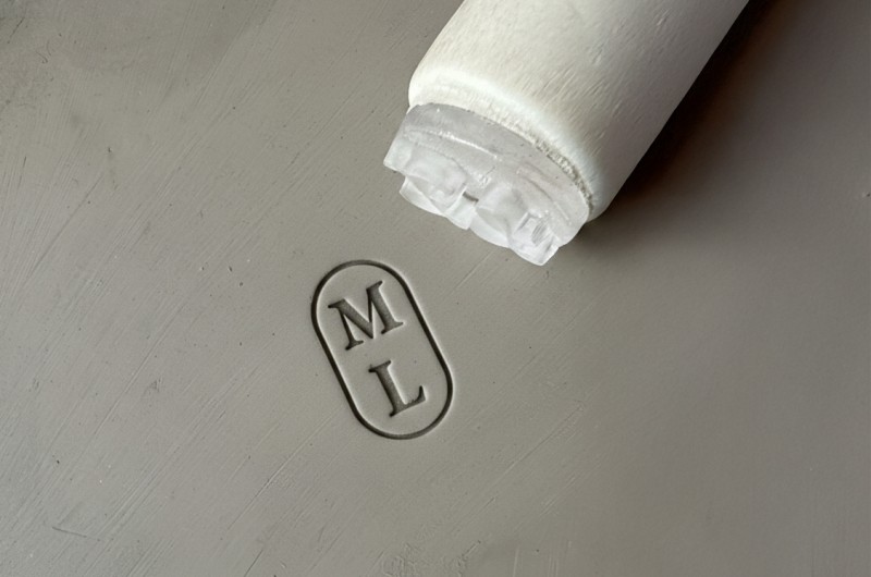 Tampon Signature pour poterie - Coeur et oval