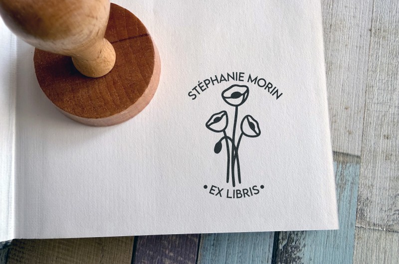 Tampon Ex Libris Coquelicot personnalisé