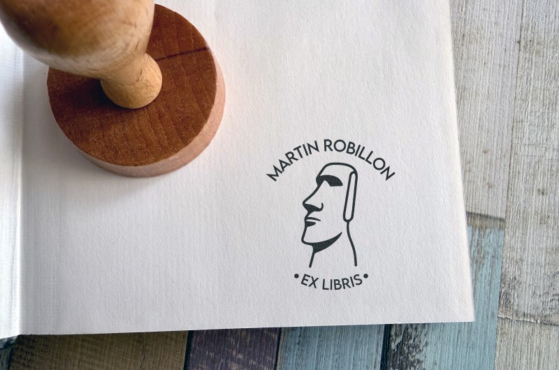 Tampon Ex Libris Moai pour livre personnalisé