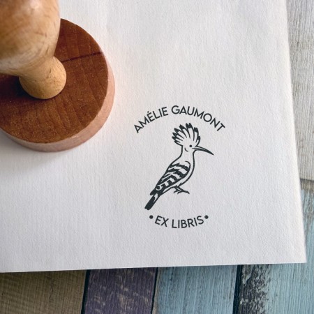 Tampon Ex Libris Huppe fasciée pour livres personnalisés