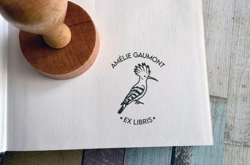 Tampon Ex Libris Huppe fasciée pour livres personnalisés