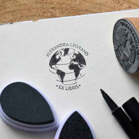 Tampon Ex Libris Globe terrestre