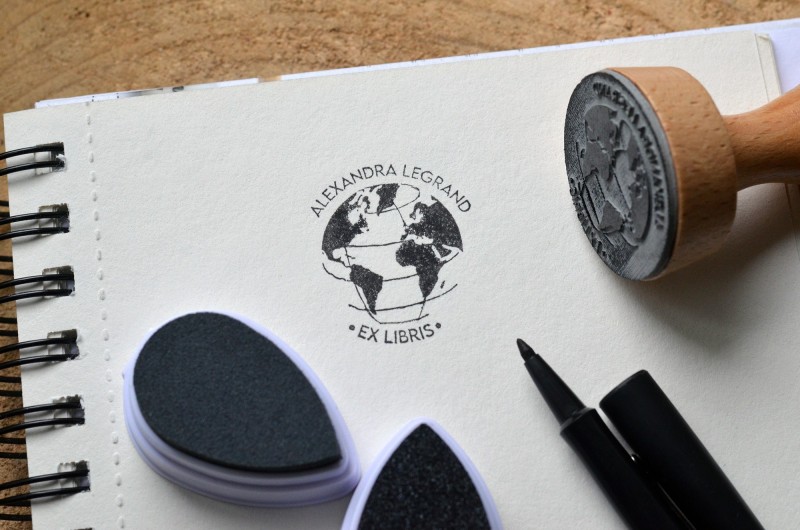 Tampon Ex Libris Globe terrestre