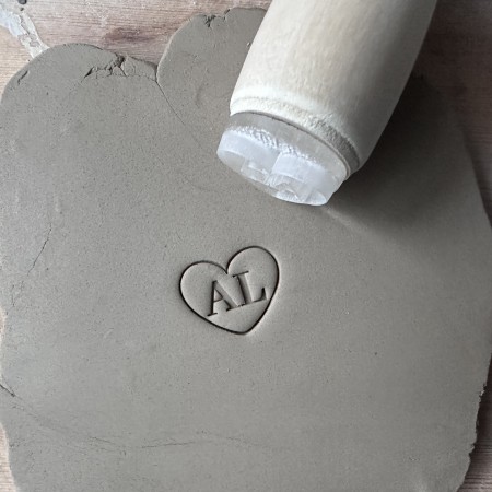Tampon Signature pour poterie - Coeur et initiales