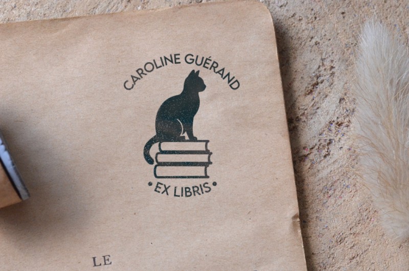 Tampon Ex Libris Chat et livres